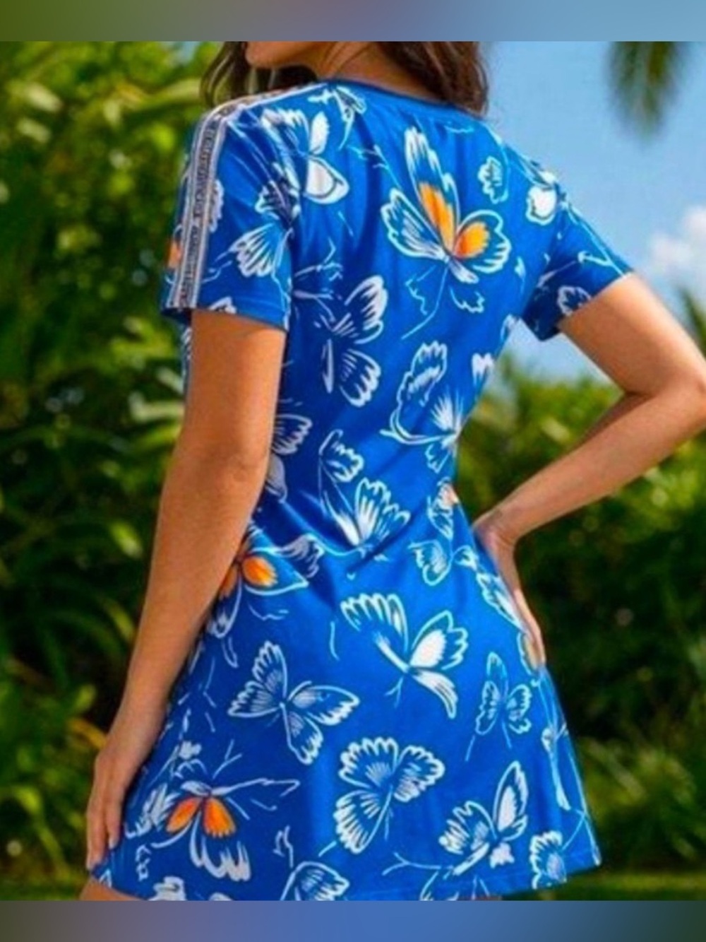 Adidas & Farm Rio Blue Floral Butterfly Athletic Mini Dress